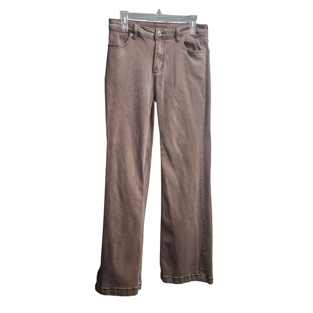 Women's Brown Wide Leg Jeans Size L Cotton Blend Button Fly Casual Everyday Wear
